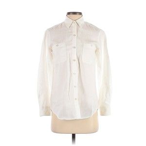 Loft Outlet 100% Rayon White 3/4 Tab Roll Up Sleeve Button-Down Shirt M